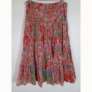 Lauren Ralph Lauren Maxi Skirt Medium Paisley Tiered Prairie Boho Lined Western